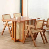 Classic Rubberwood Wicker Rattan Dining Chair with Arms Image - 20