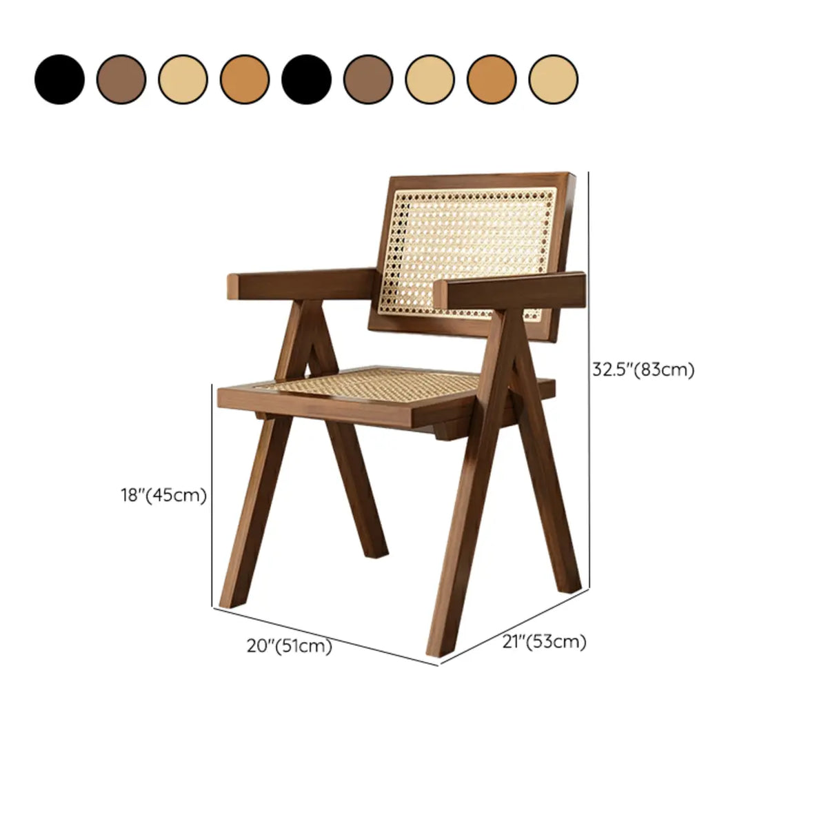 Classic Rubberwood Wicker Rattan Dining Chair with Arms 