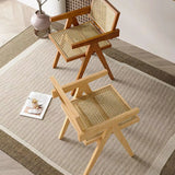 Classic Rubberwood Wicker Rattan Dining Chair with Arms Image - 4