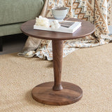 Classic Small Round Walnut Wood Side Table with Pedestal Base Image - 1