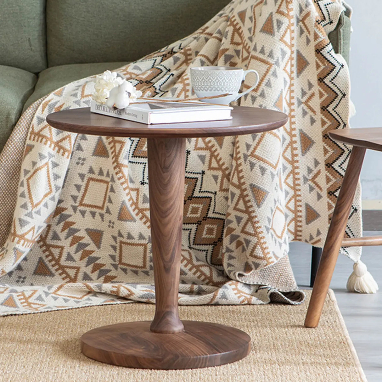 Classic Small Round Walnut Wood Side Table with Pedestal Base Image - 3
