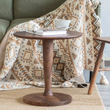 Classic Small Round Walnut Wood Side Table with Pedestal Base Image - 3