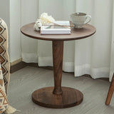 Classic Small Round Walnut Wood Side Table with Pedestal Base Image - 4