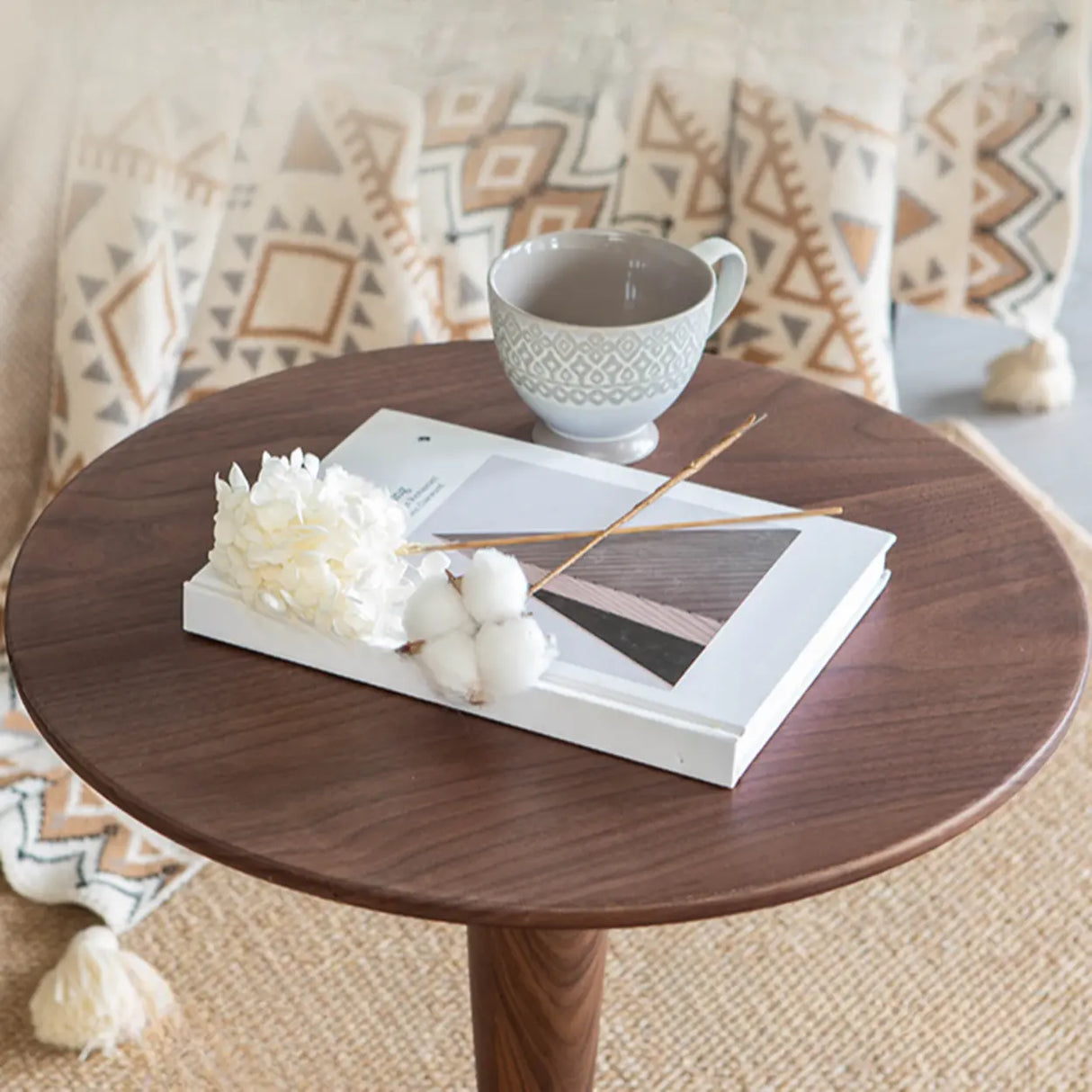 Classic Small Round Walnut Wood Side Table with Pedestal Base Image - 6