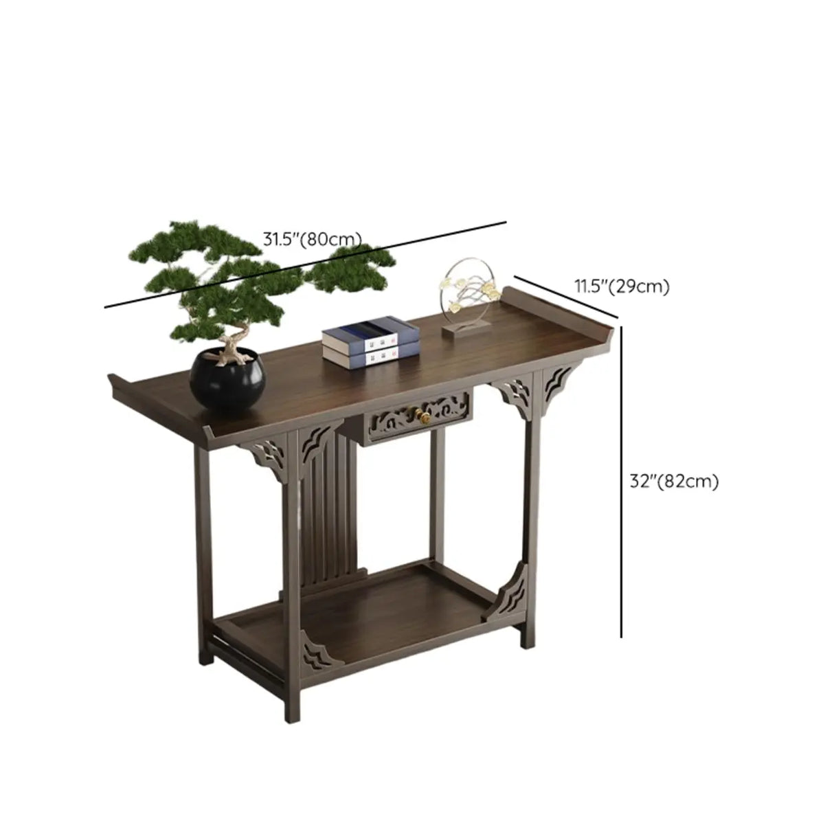 Classic Storage Brown Wood Console Table with Cabinet 