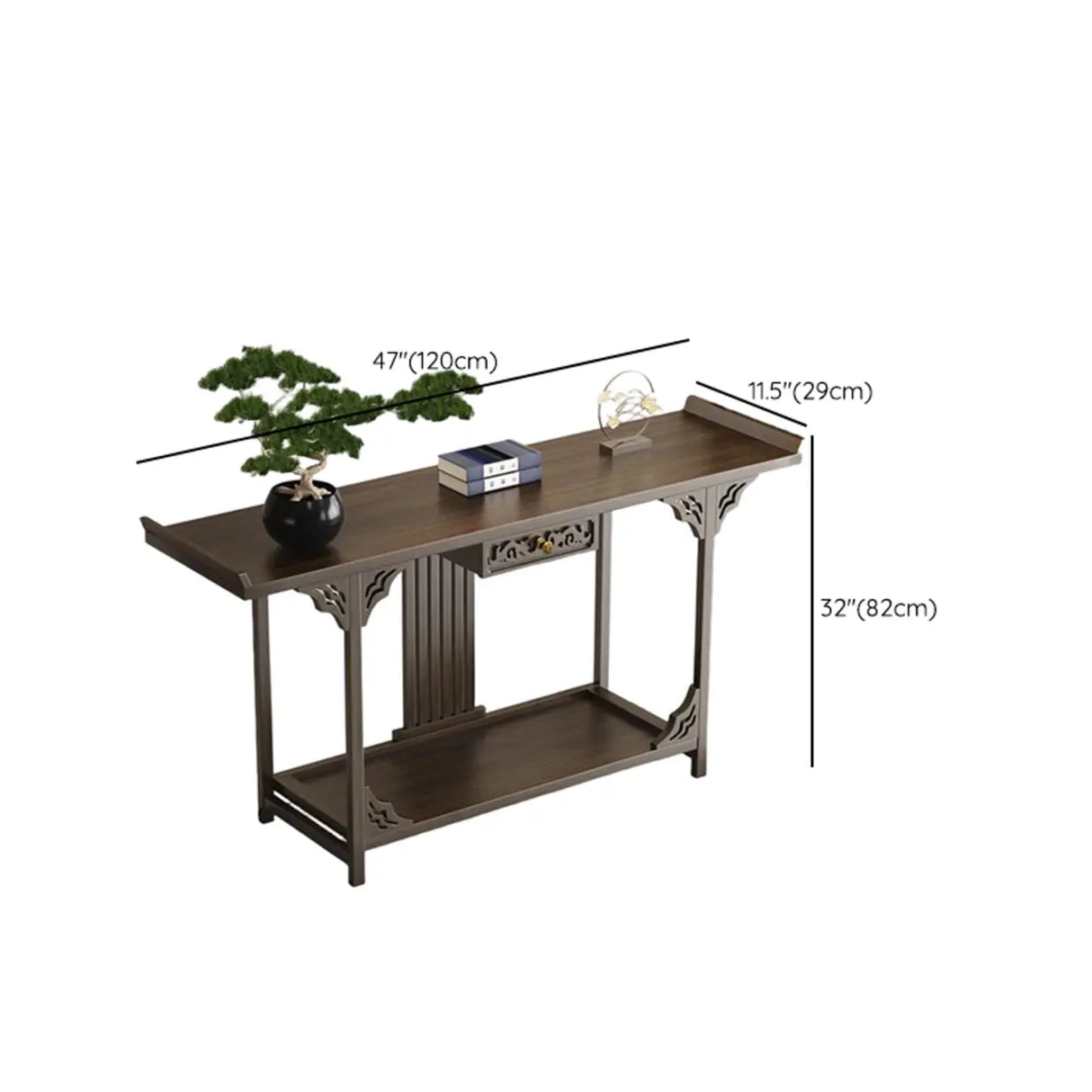 Classic Storage Brown Wood Console Table with Cabinet Image - 22