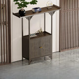 Classic Storage Brown Wood Console Table with Cabinet Image - 18