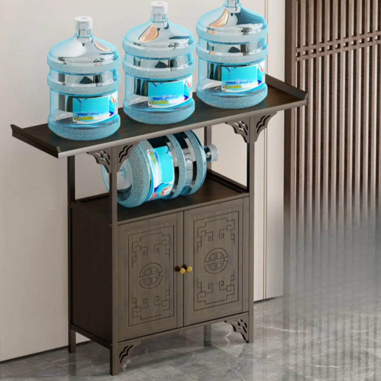 Classic Storage Brown Wood Console Table with Cabinet Image - 1