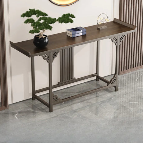 Classic Storage Brown Wood Console Table with Cabinet Image - 7