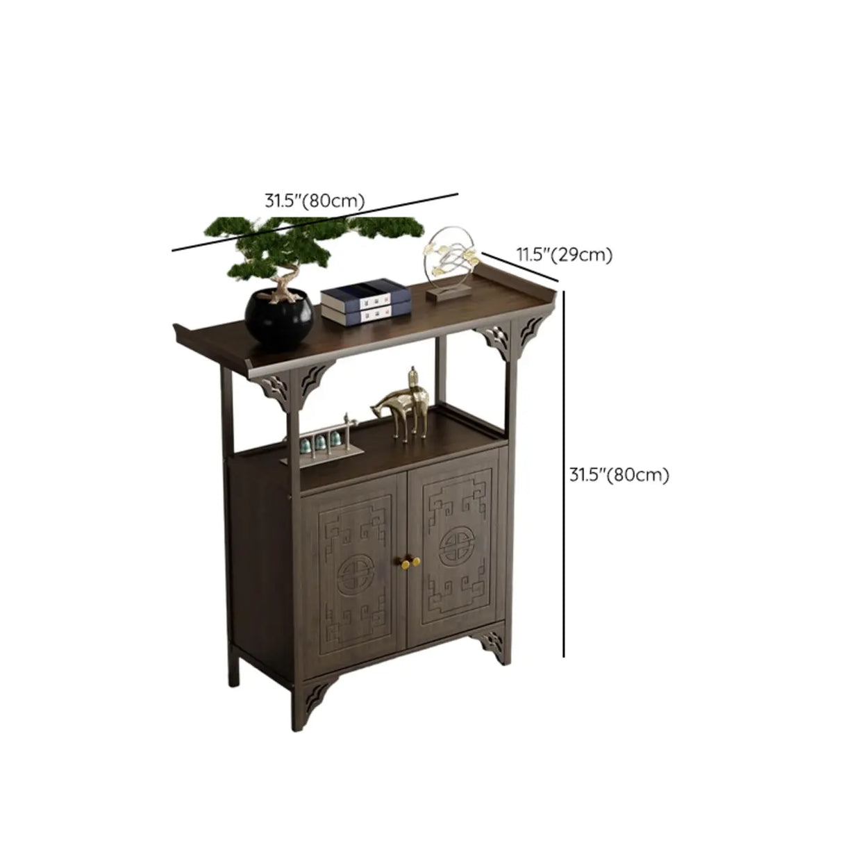 Classic Storage Brown Wood Console Table with Cabinet Image - 27