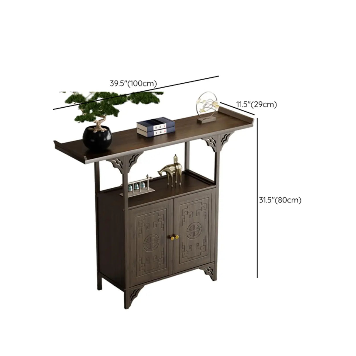 Classic Storage Brown Wood Console Table with Cabinet Image - 28
