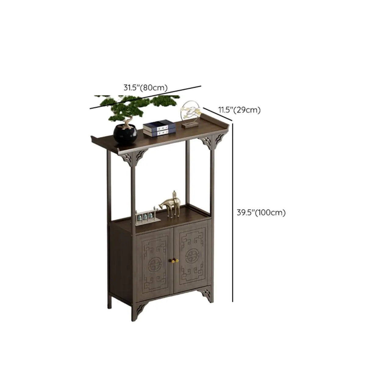 Classic Storage Brown Wood Console Table with Cabinet Image - 30