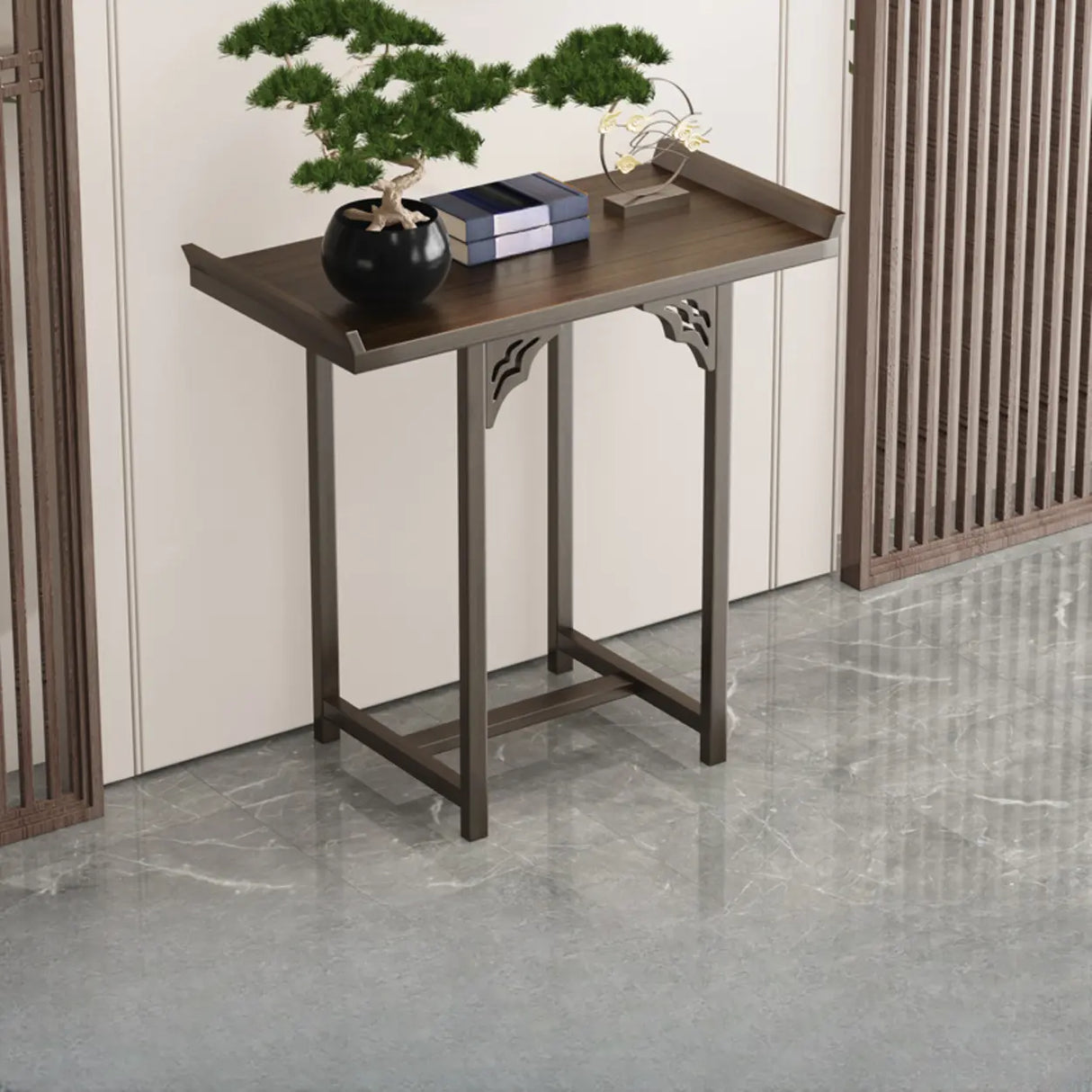 Classic Storage Brown Wood Console Table with Cabinet Image - 2