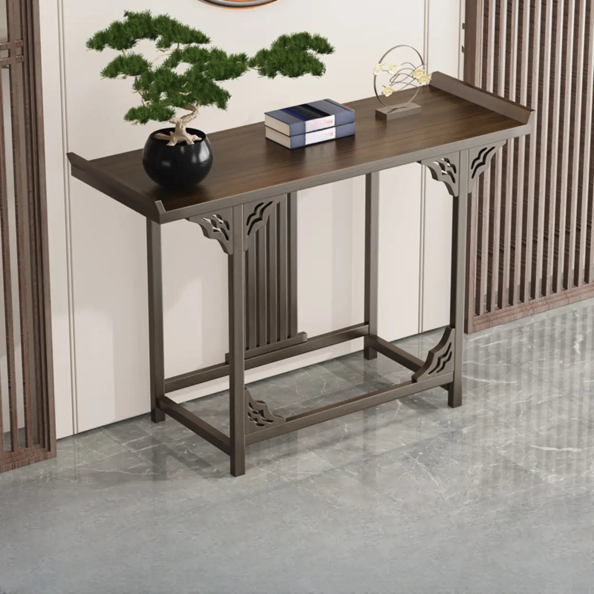 Classic Storage Brown Wood Console Table with Cabinet Image - 4