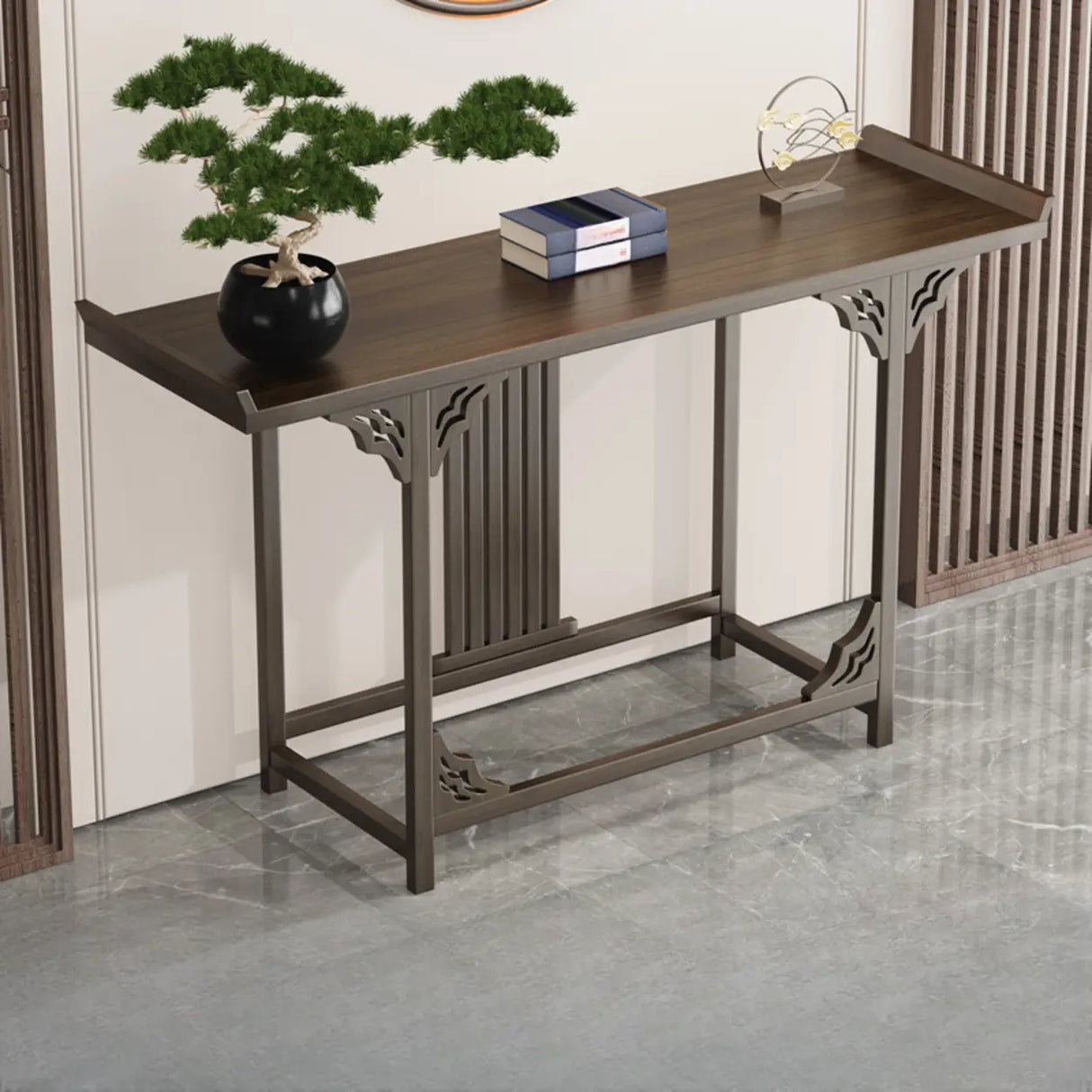 Classic Storage Brown Wood Console Table with Cabinet Image - 5