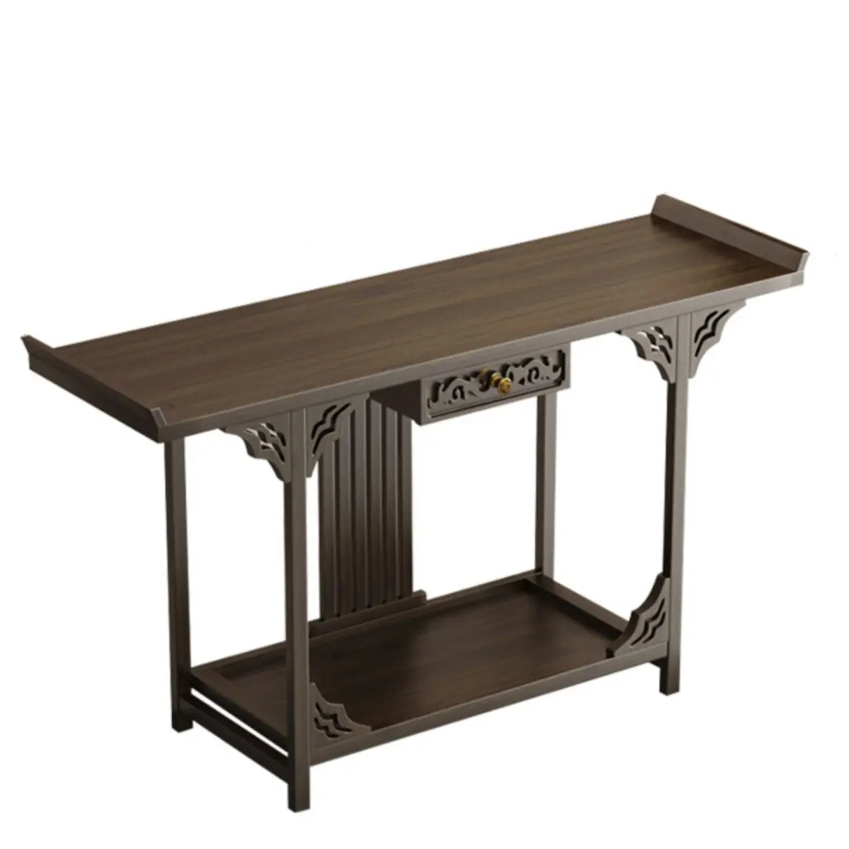 Classic Storage Brown Wood Console Table with Cabinet Image - 6