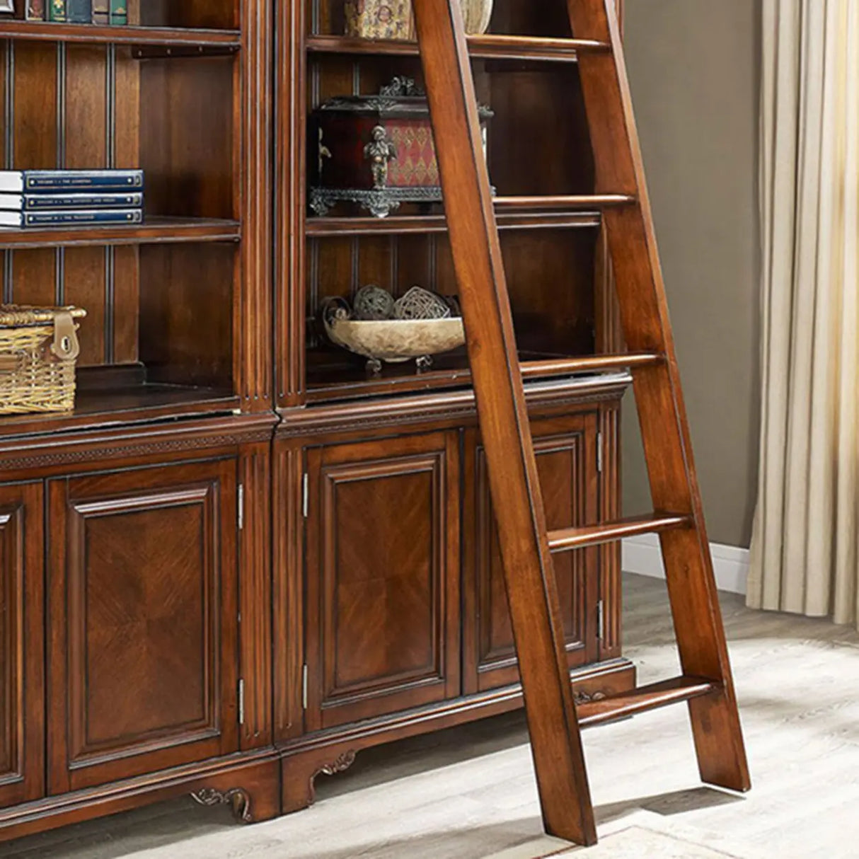 Classic Storage Cabinet Brown Wooden Large Bookcase Image - 11