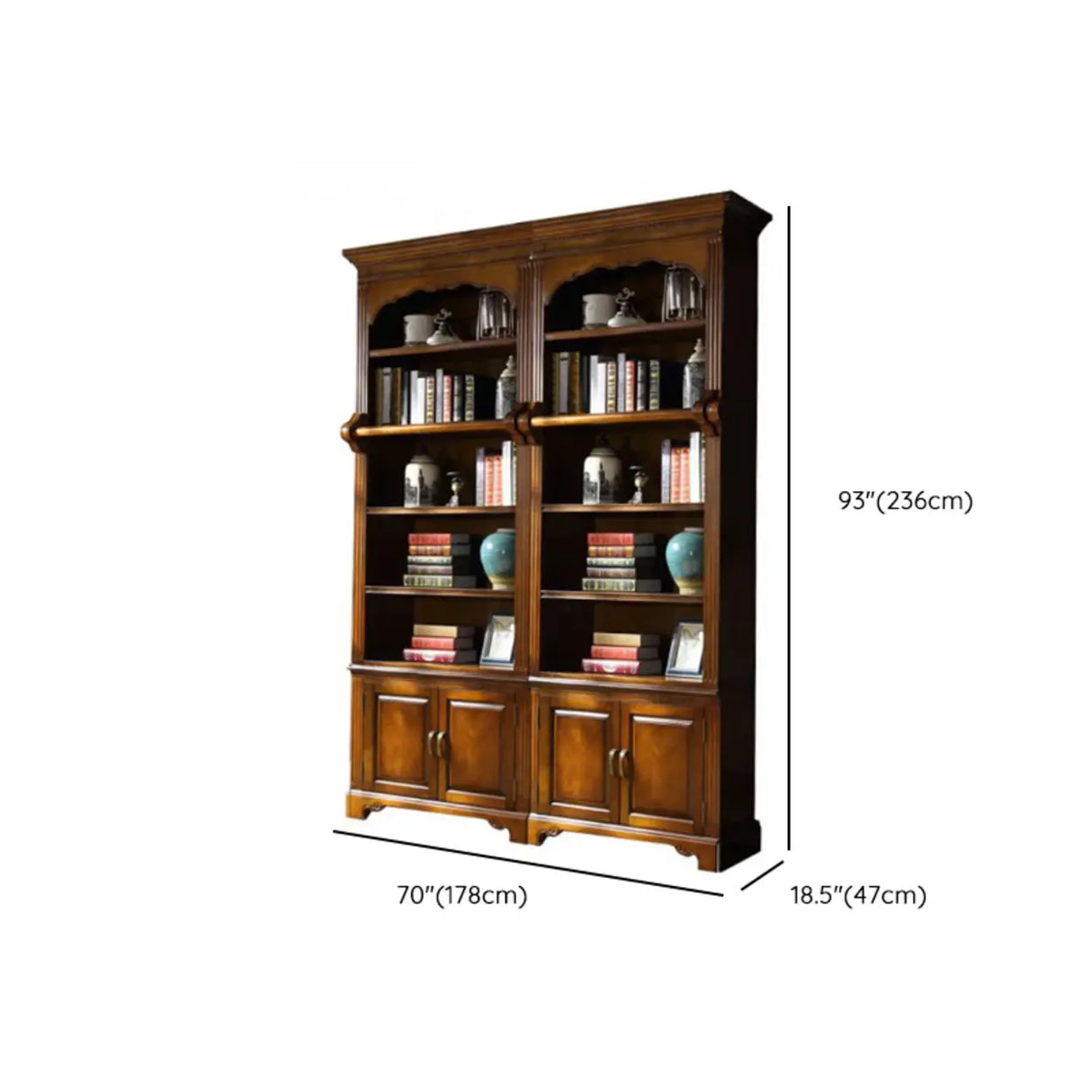 Classic Storage Cabinet Brown Wooden Large Bookcase Image - 14