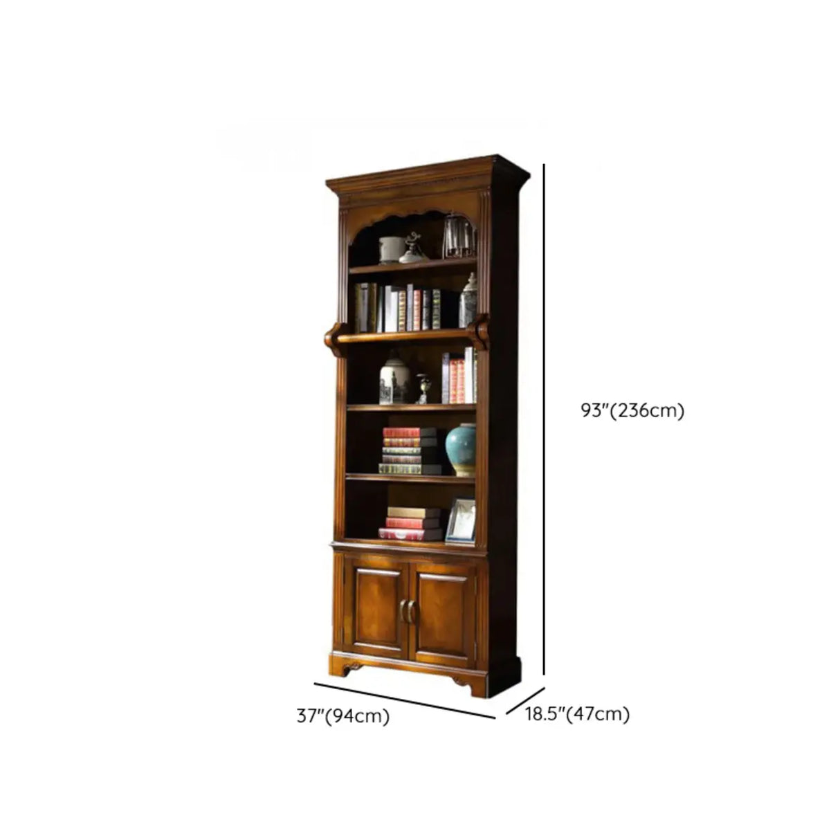 Classic Storage Cabinet Brown Wooden Large Bookcase Image - 15
