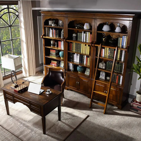 Classic Storage Cabinet Brown Wooden Large Bookcase Image - 1