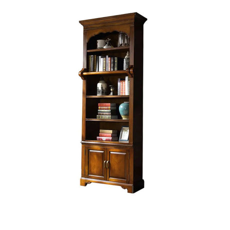 Classic Storage Cabinet Brown Wooden Large Bookcase Image - 2