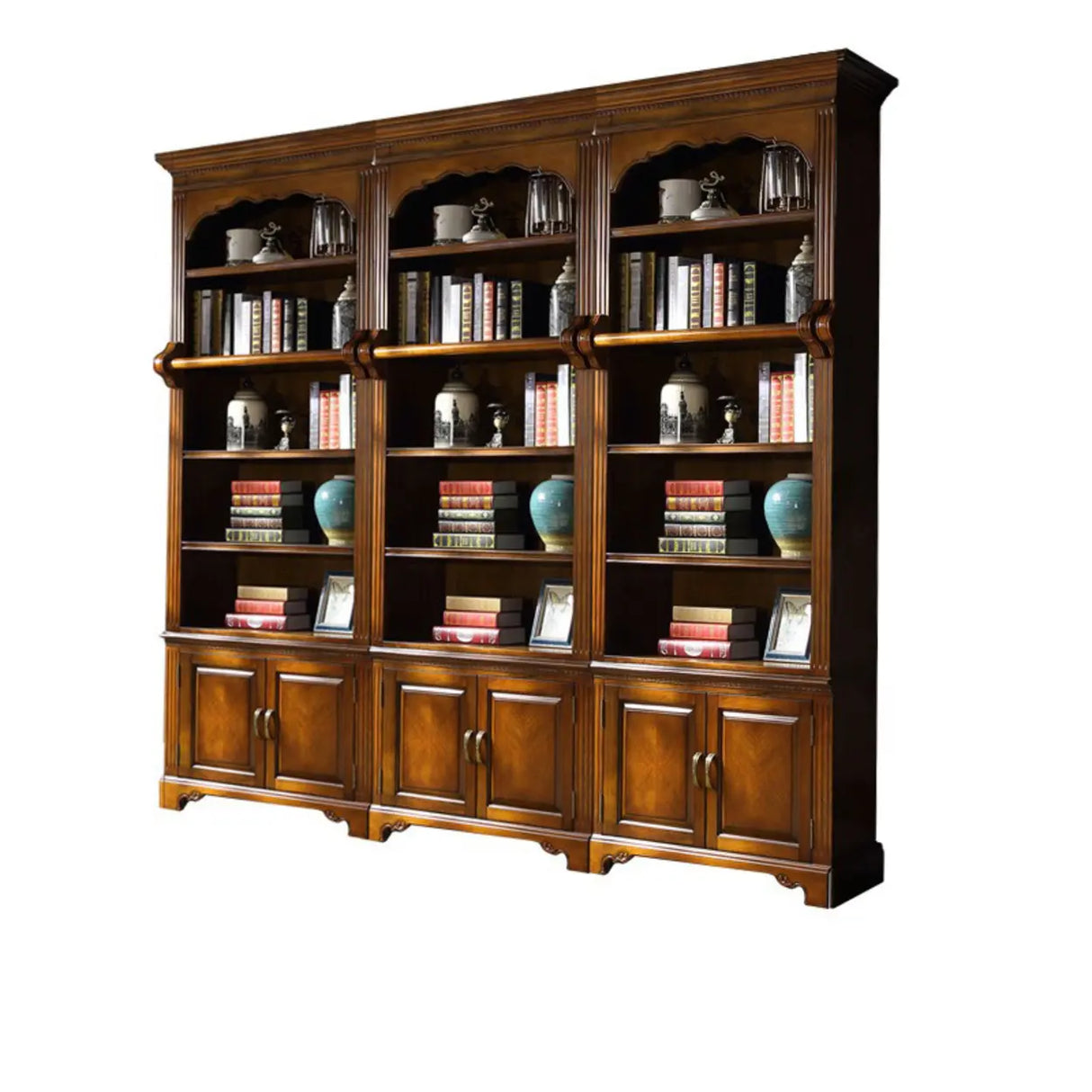 Classic Storage Cabinet Brown Wooden Large Bookcase Image - 5