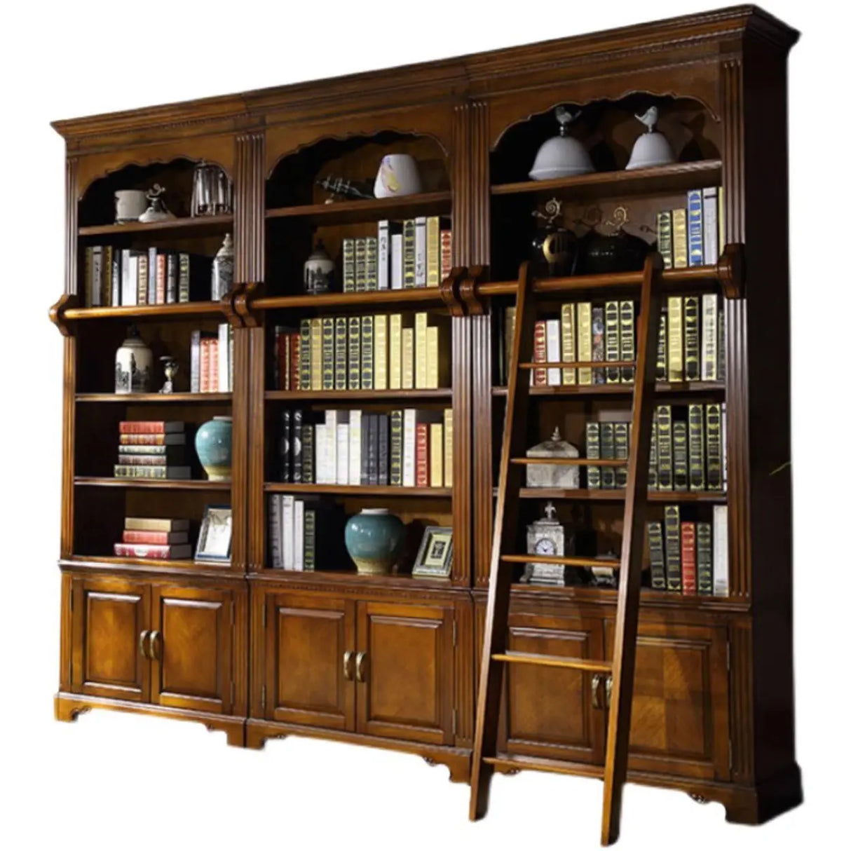 Classic Storage Cabinet Brown Wooden Large Bookcase Image - 8