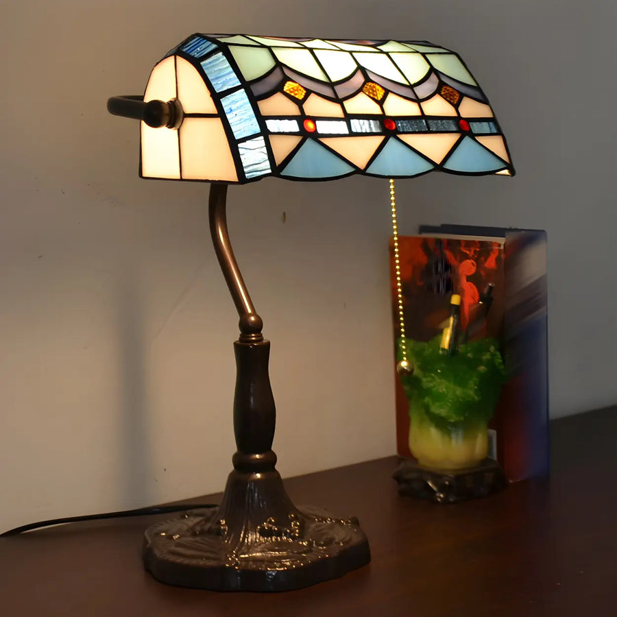 Classic Tiffany style banker stained glass table lamp for desk or study