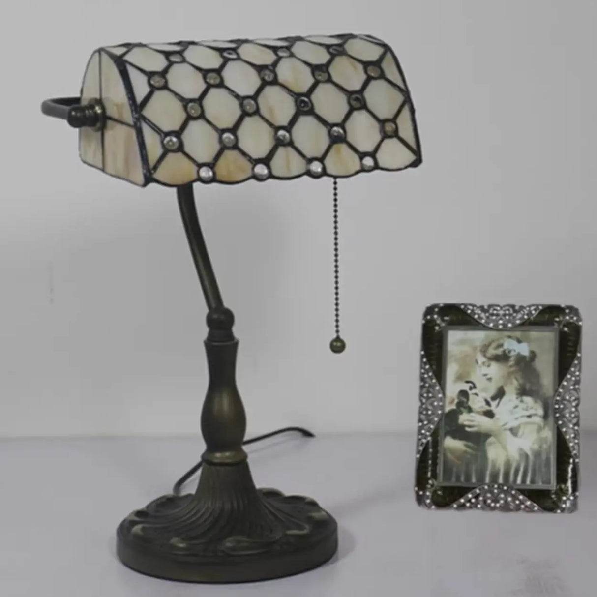 Classic Tiffany Style Banker Stained Glass Table Lamp Image - 5