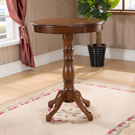 Classic Traditional Brown Wood Round Pedestal Bar Table Image - 2