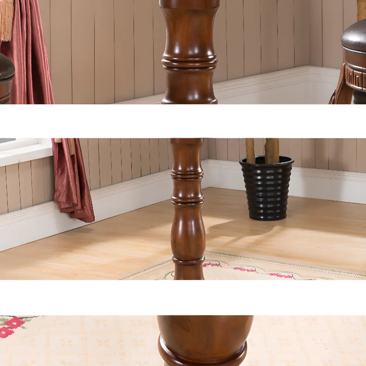 Classic Traditional Brown Wood Round Pedestal Bar Table Image - 5