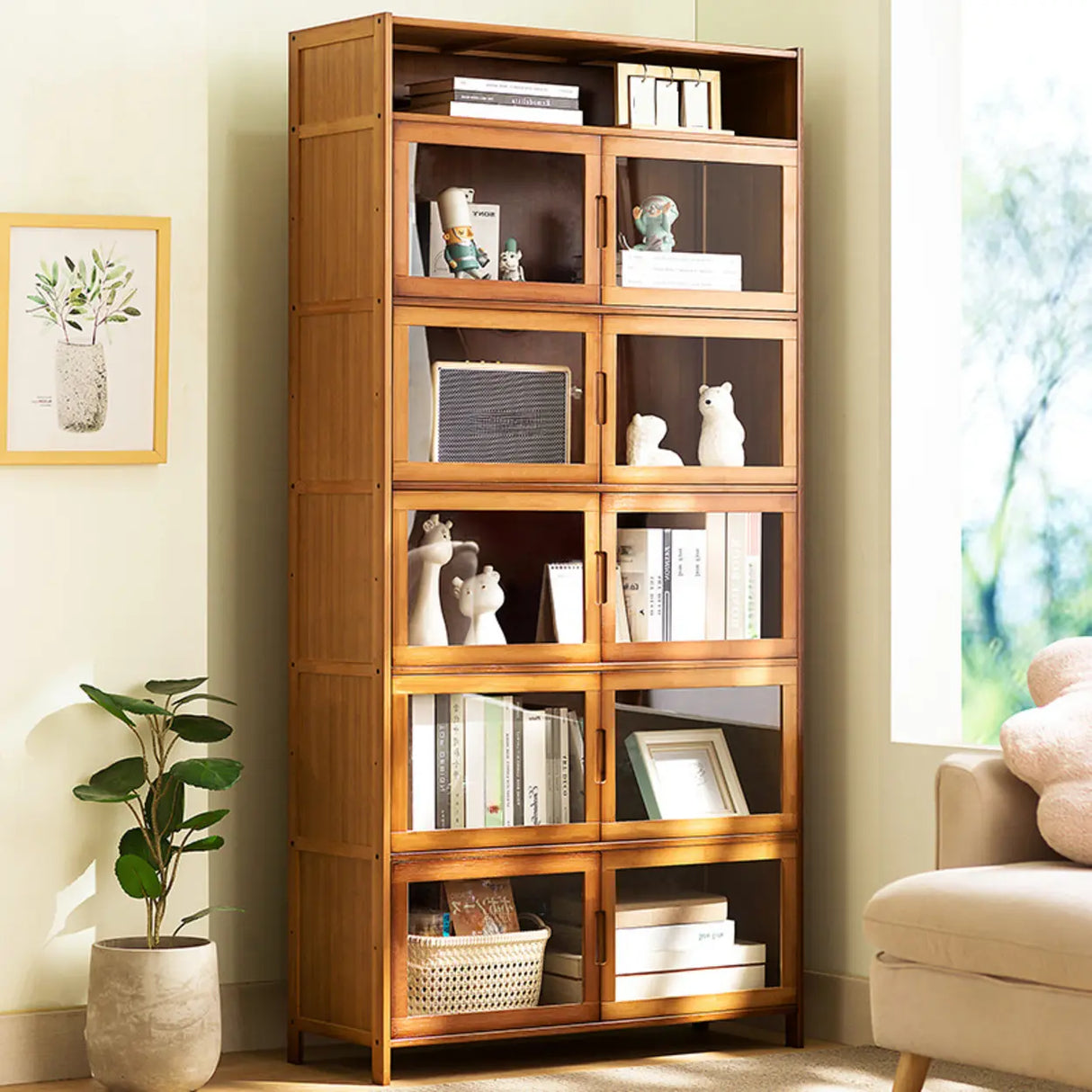 Classic Vertical Cabinets Brown Wood Barrister Bookcase Image - 19