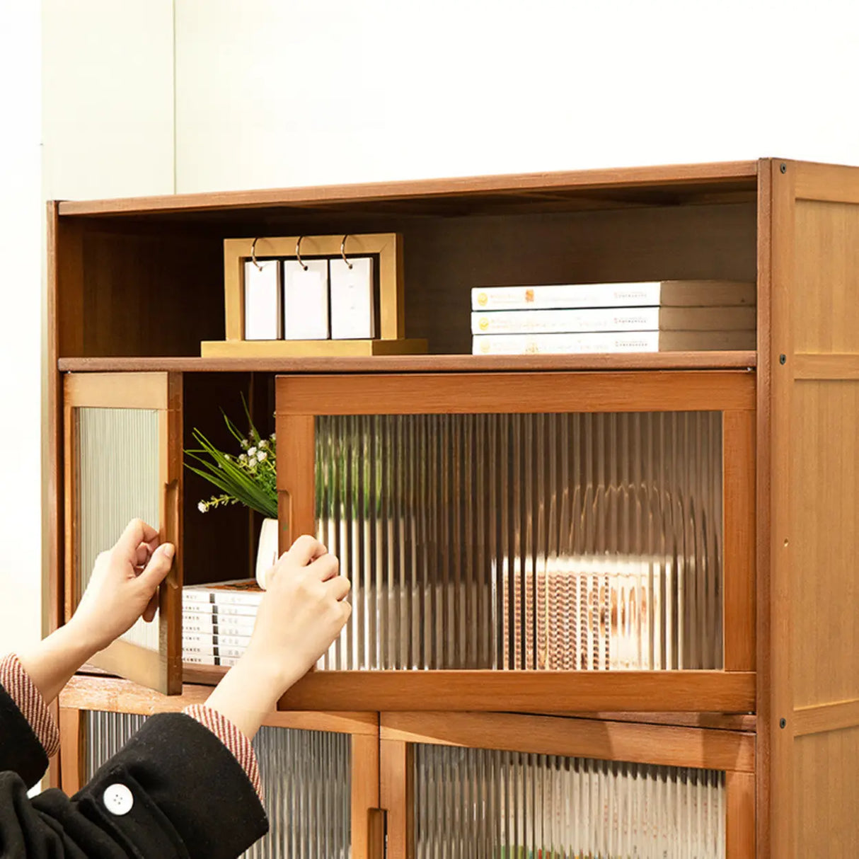 Classic Vertical Cabinets Brown Wood Barrister Bookcase Image - 8