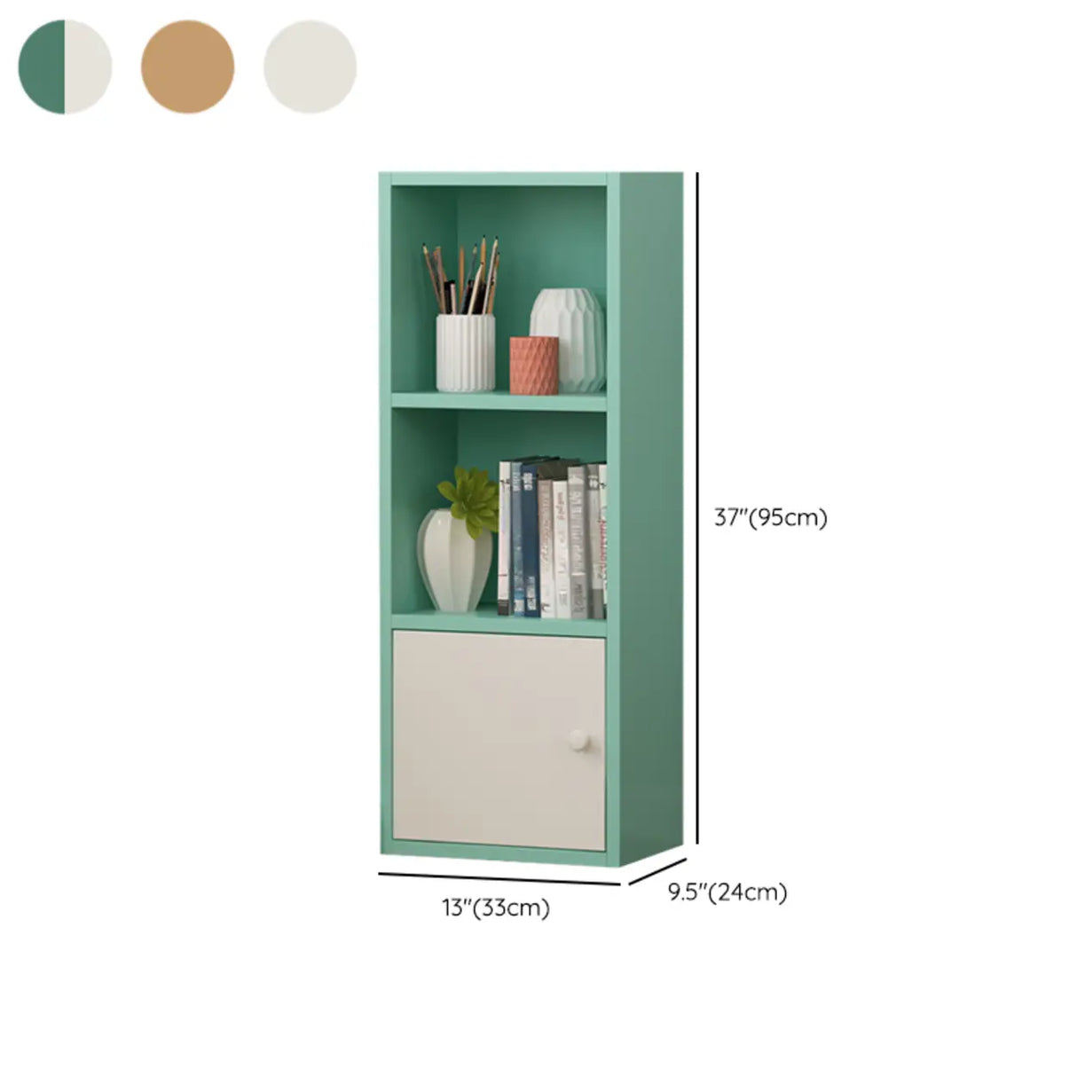 Classic Vertical Closed Wood Storage Narrow Bookcase 