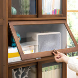 Classic Vertical Simple Walnut Glass Door Bookcase Image - 11