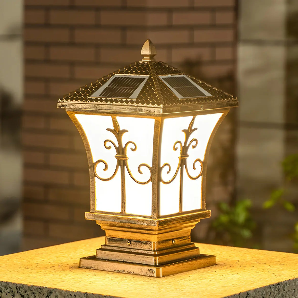 Classic Vintage Bronze Solar Outdoor Lantern Post Light Image - 1