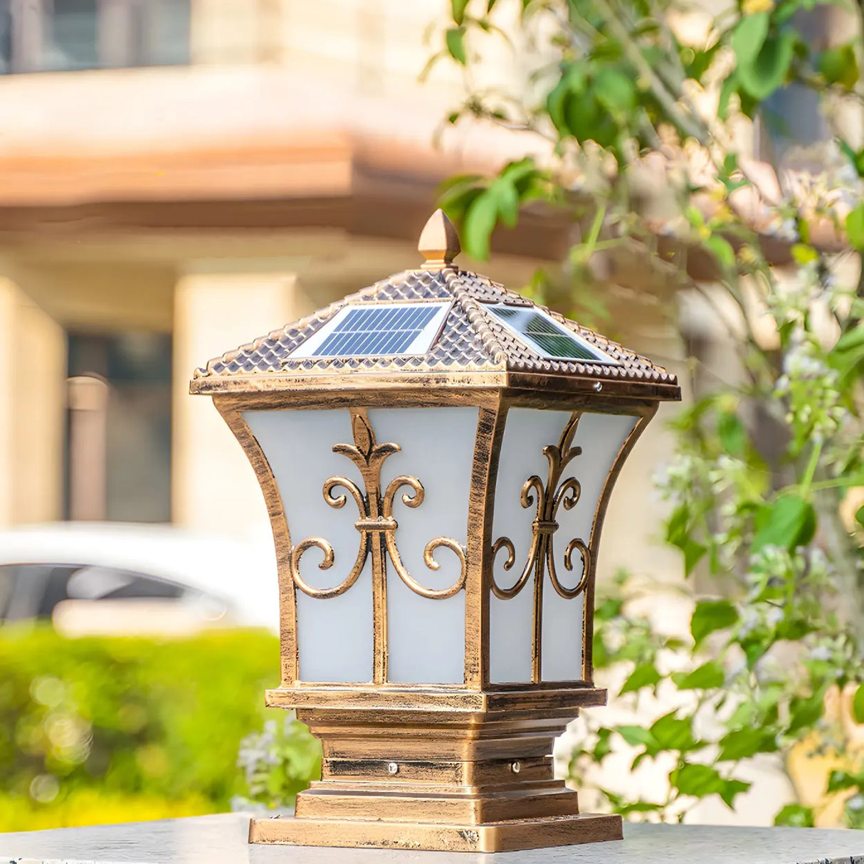 Classic Vintage Bronze Solar Outdoor Lantern Post Light Image - 3