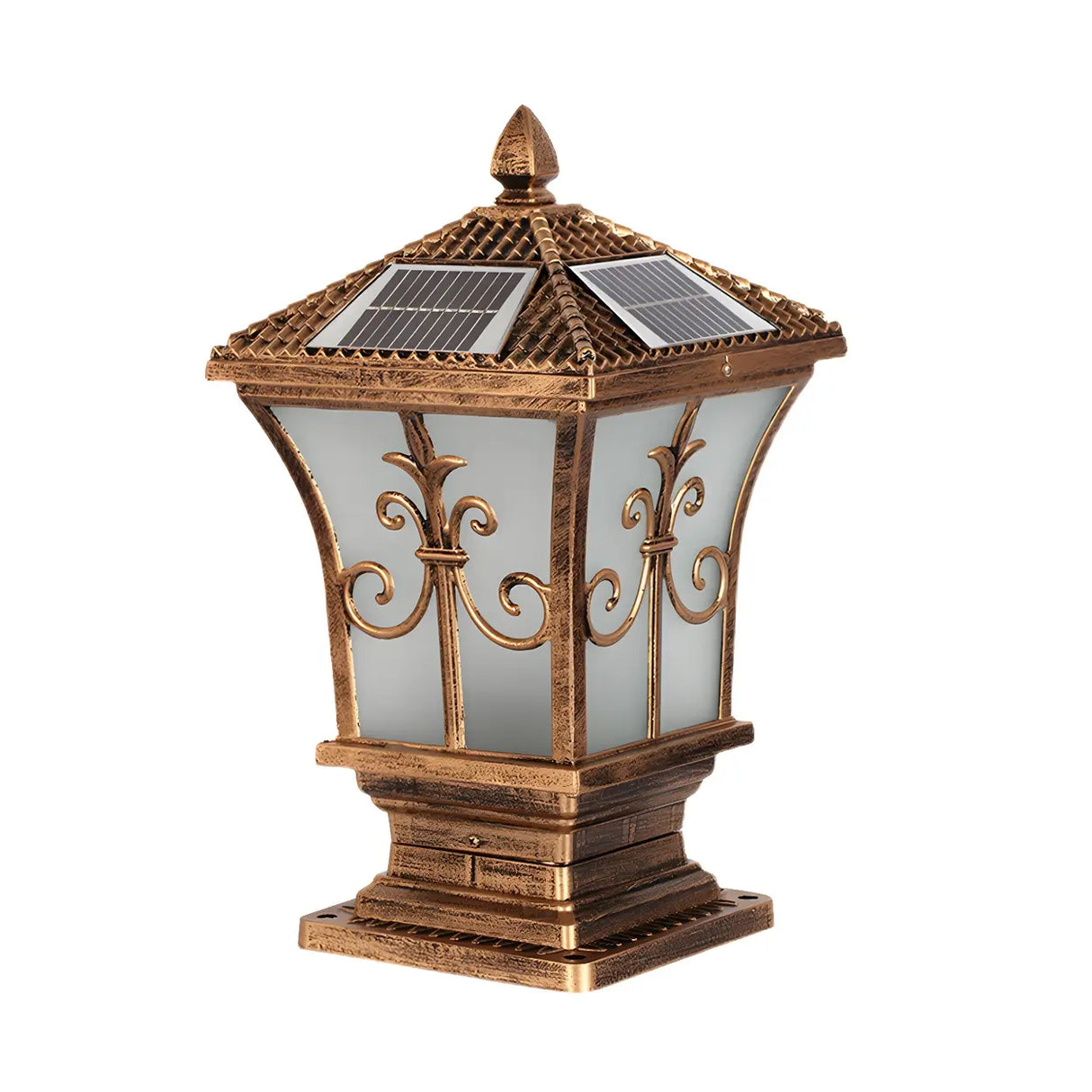 Classic Vintage Bronze Solar Outdoor Lantern Post Light Image - 5