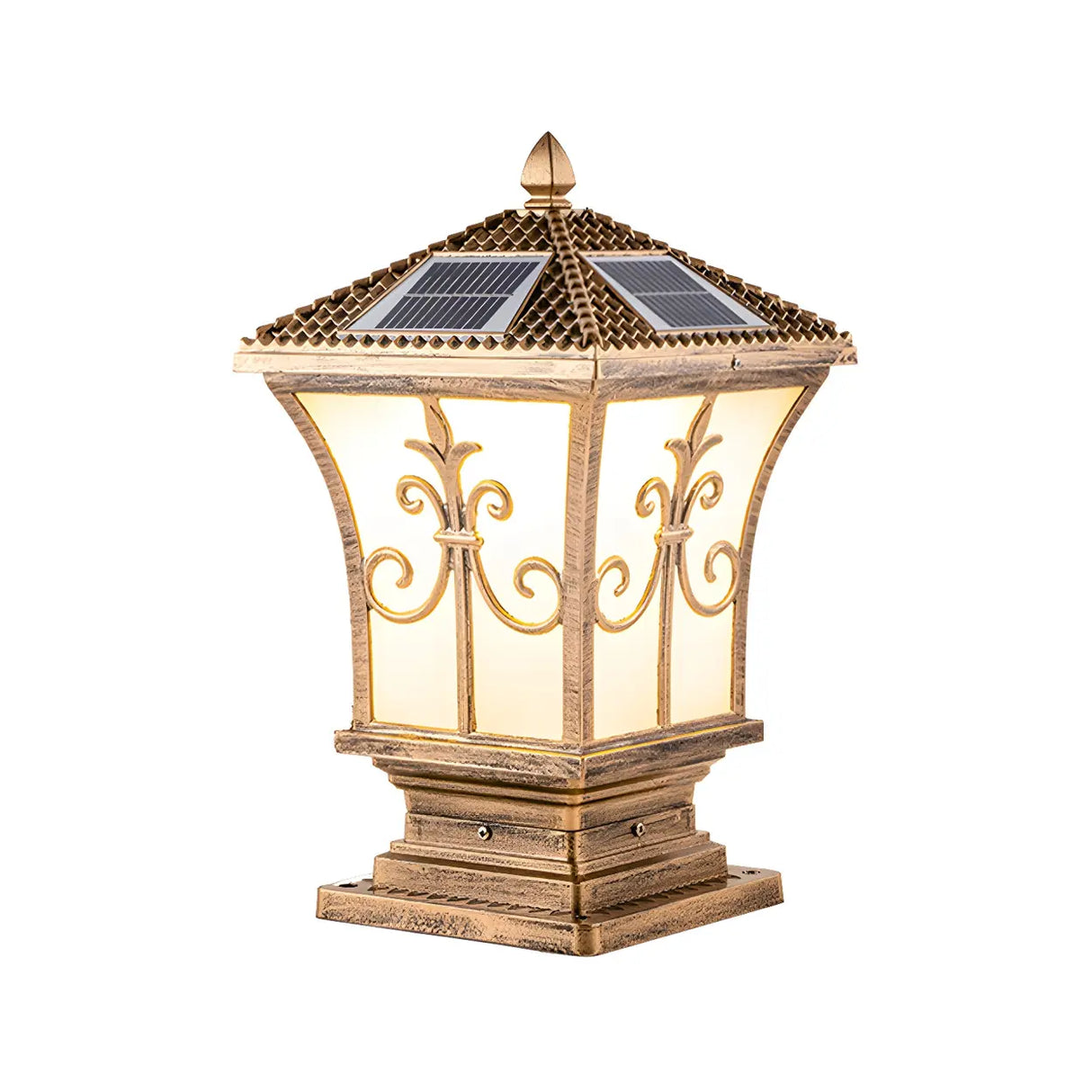 Classic Vintage Bronze Solar Outdoor Lantern Post Light Image - 7
