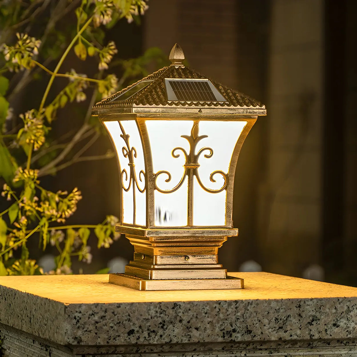 Classic Vintage Bronze Solar Outdoor Lantern Post Light Image - 9