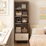 Classic Walnut Rectangular Wood Drawers Narrow Bookcase Image - 23