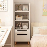 Classic Walnut Rectangular Wood Drawers Narrow Bookcase Image - 9
