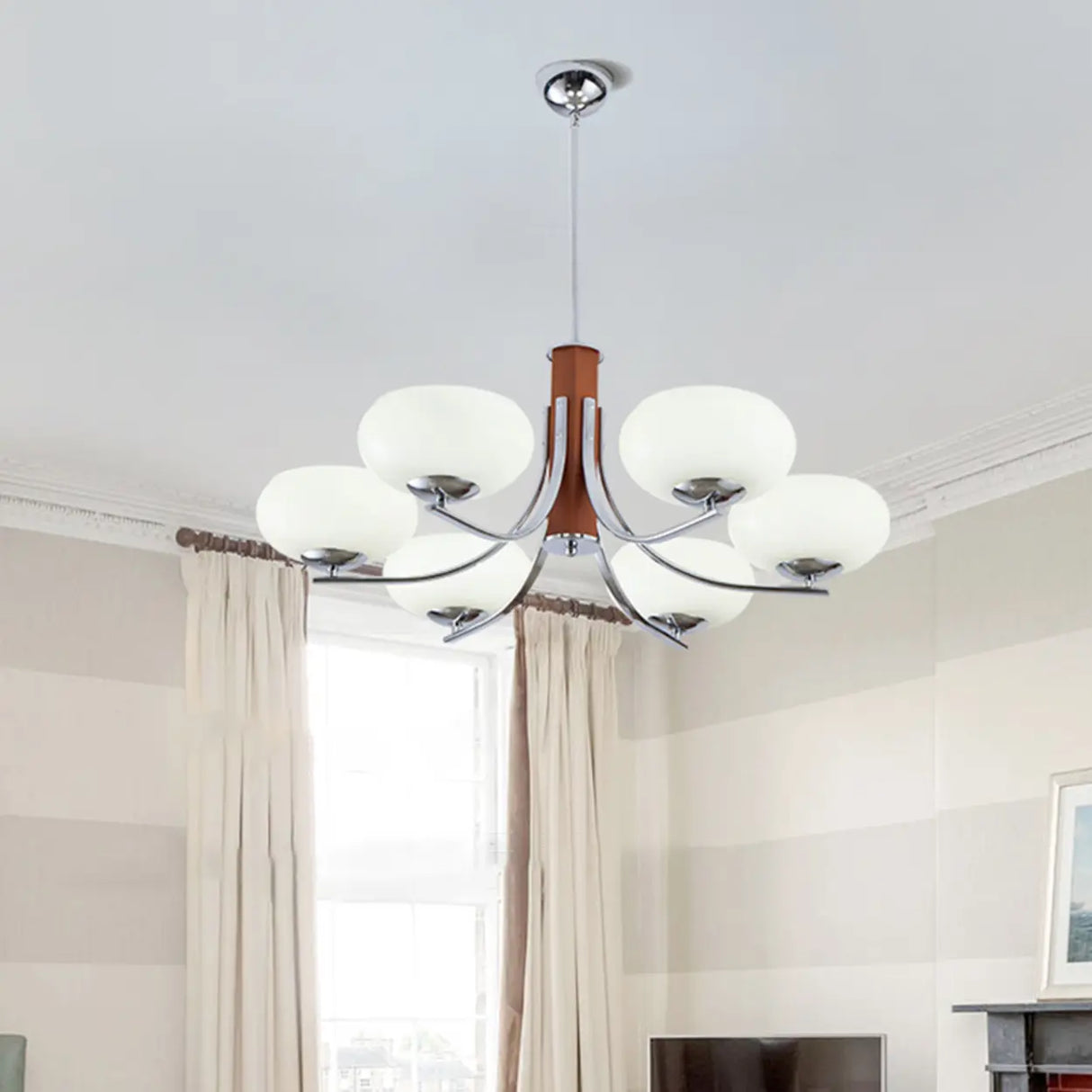 Classic White Glass Ceiling Chandelier Living Room Image - 15