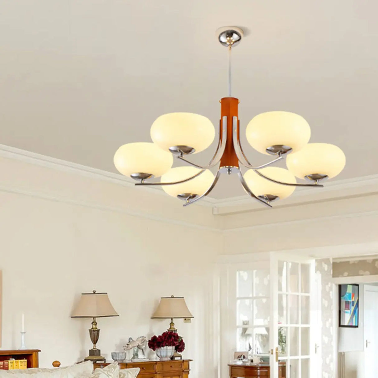 Classic White Glass Ceiling Chandelier Living Room Image - 16