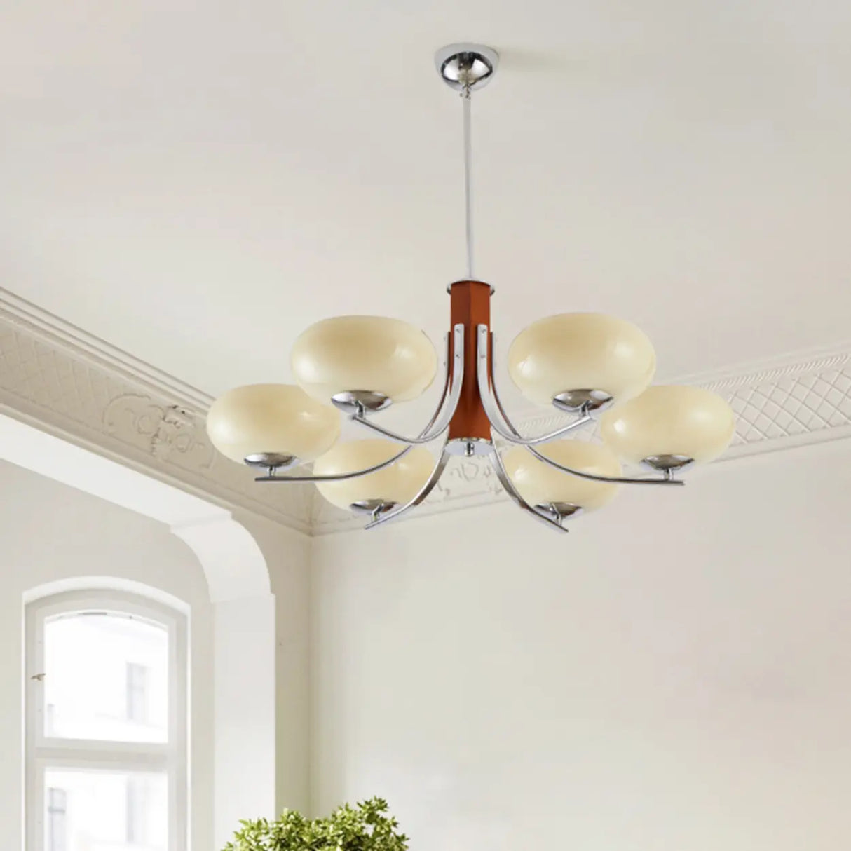 Classic White Glass Ceiling Chandelier Living Room Image - 17
