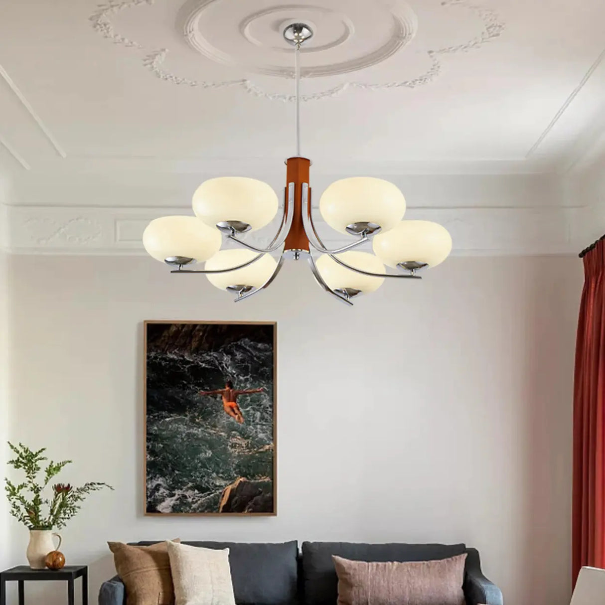 Classic White Glass Ceiling Chandelier Living Room Image - 4