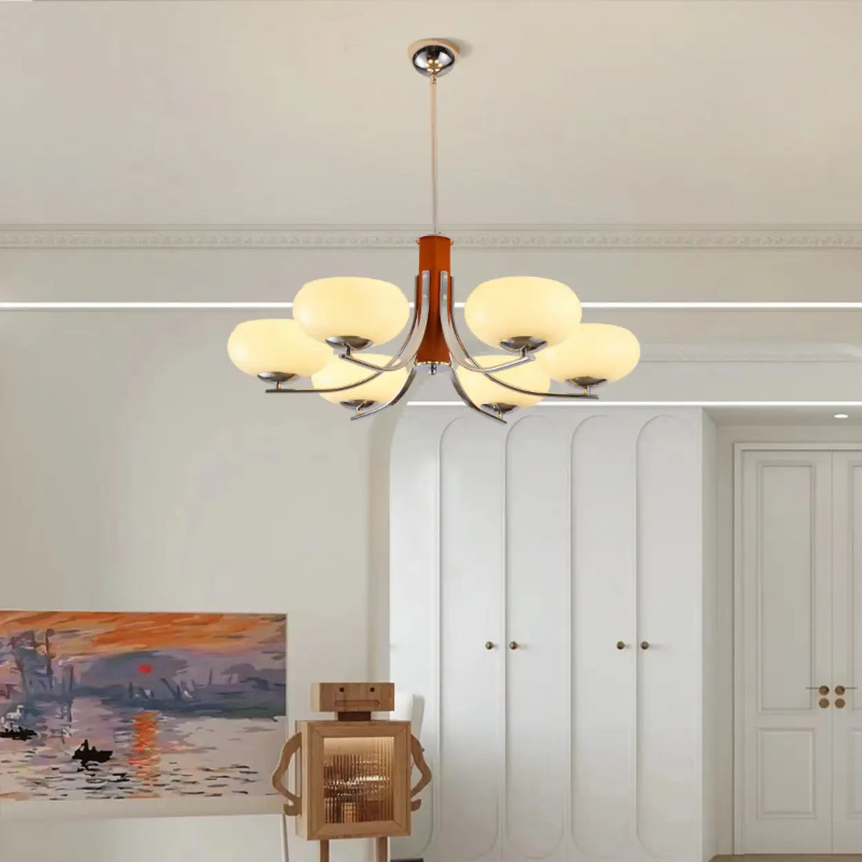 Classic White Glass Ceiling Chandelier Living Room Image - 6