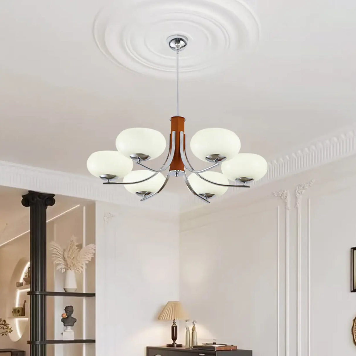 Classic White Glass Ceiling Chandelier Living Room Image - 8