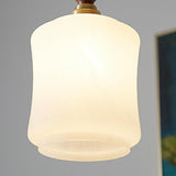 Classic White Glass Cylinder Bedroom Pendant Light Image - 10