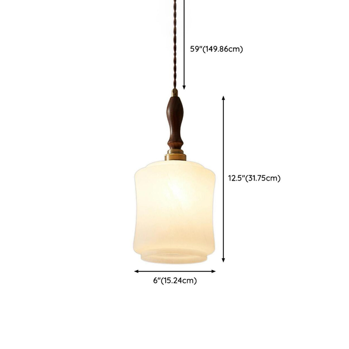 Classic White Glass Cylinder Bedroom Pendant Light 